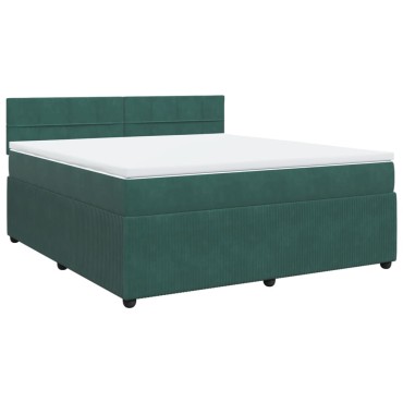 vidaXL Κρεβάτι Boxspring με Στρώμα Σκούρο Πράσινο 180x200εκ. Βελούδινο