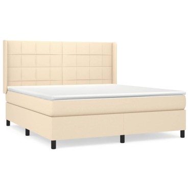 vidaXL Κρεβάτι Boxspring με Στρώμα Κρεμ 160x200 εκ. Υφασμάτινο