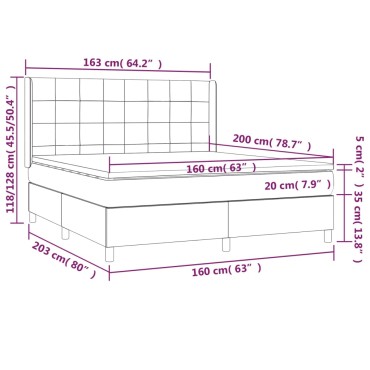 vidaXL Κρεβάτι Boxspring με Στρώμα & LED Taupe 160x200 εκ. Υφασμάτινο