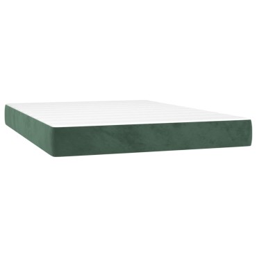 vidaXL Κρεβάτι Boxspring με Στρώμα Σκούρο Πράσινο 140x190cm Βελούδινο 1 τεμ. - Μονό