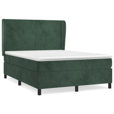 vidaXL Κρεβάτι Boxspring με Στρώμα Σκούρο Πράσινο 140x190cm Βελούδινο 1 τεμ. - Μονό