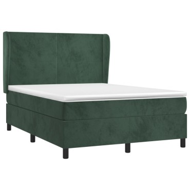 vidaXL Κρεβάτι Boxspring με Στρώμα Σκούρο Πράσινο 140x190cm Βελούδινο 1 τεμ. - Μονό