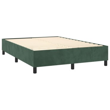 vidaXL Κρεβάτι Boxspring με Στρώμα Σκούρο Πράσινο 140x190cm Βελούδινο 1 τεμ. - Μονό