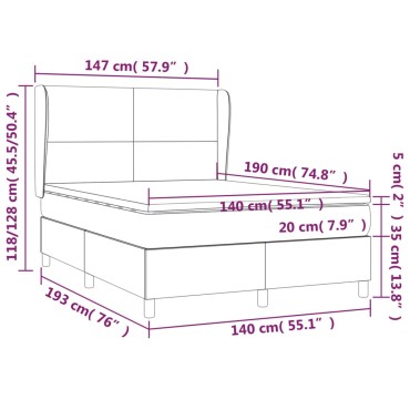 vidaXL Κρεβάτι Boxspring με Στρώμα Σκούρο Πράσινο 140x190cm Βελούδινο 1 τεμ. - Μονό