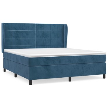 vidaXL Κρεβάτι Boxspring με Στρώμα Σκούρο Μπλε 180x200 εκ. Βελούδινο