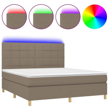 vidaXL Κρεβάτι Boxspring με Στρώμα & LED Taupe 160x200 εκ. Υφασμάτινο