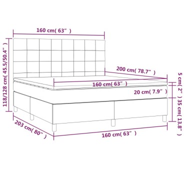 vidaXL Κρεβάτι Boxspring με Στρώμα & LED Taupe 160x200 εκ. Υφασμάτινο