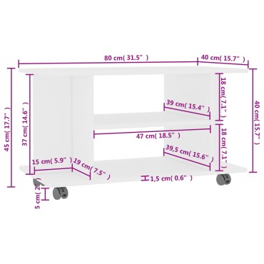 vidaXL Έπιπλο Τηλεόρασης με Ρόδες Λευκό 80x40x45cm Επεξ. Ξύλο