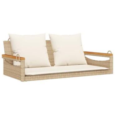 vidaXL Παγκάκι Κουνιστό Μπεζ 109x62x40cm Συνθετικό Ρατάν με Μαξιλάρια 1 τεμ.
