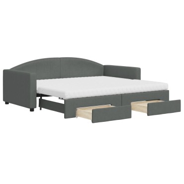 vidaXL Καναπές Κρεβάτι Συρόμενος Σκούρο Γκρι 90x190 εκ Ύφασμα Συρτάρια