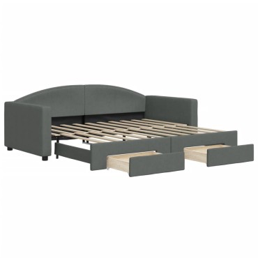 vidaXL Καναπές Κρεβάτι Συρόμενος Σκούρο Γκρι 90x190 εκ Ύφασμα Συρτάρια