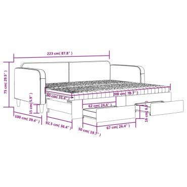 vidaXL Καναπές Κρεβάτι Συρόμενος Μαύρος 90x200 εκ. Ύφασμα & Συρτάρια