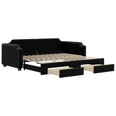vidaXL Καναπές Κρεβάτι Συρόμενος Μαύρος 100x200cm Υφασμάτινος Συρτάρια 1 τεμ. - Μονό