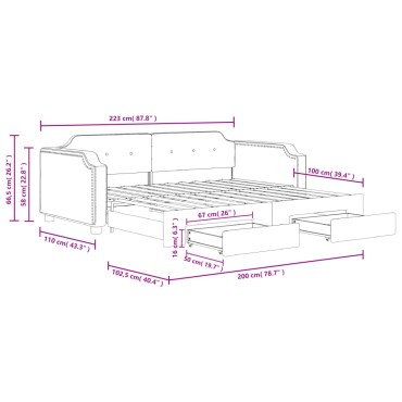 vidaXL Καναπές Κρεβάτι Συρόμενος Μαύρος 100x200cm Υφασμάτινος Συρτάρια 1 τεμ. - Μονό