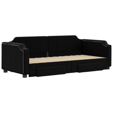 vidaXL Καναπές Κρεβάτι Συρόμενος Μαύρος 100x200cm Υφασμάτινος Συρτάρια 1 τεμ. - Μονό