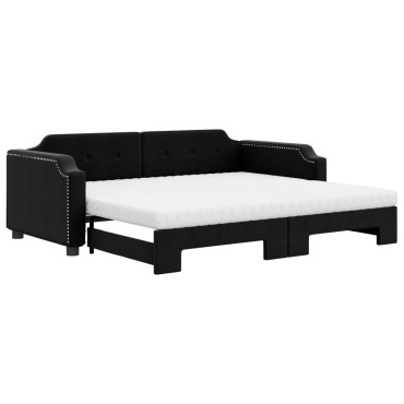 vidaXL Καναπές Κρεβάτι Συρόμενος Μαύρο 100x200cm Υφασμάτινος Στρώματα 1 τεμ. - Μονό