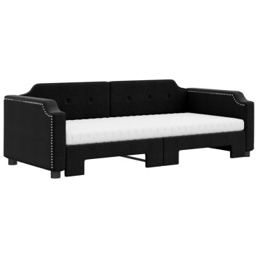 vidaXL Καναπές Κρεβάτι Συρόμενος Μαύρο 100x200cm Υφασμάτινος Στρώματα 1 τεμ. - Μονό
