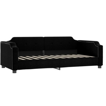 vidaXL Καναπές Κρεβάτι Συρόμενος Μαύρο 100x200cm Υφασμάτινος Στρώματα 1 τεμ. - Μονό