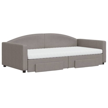 vidaXL Καναπές Κρεβάτι Συρόμενος Taupe 100x200cm Υφασμάτινος Συρτάρια 1 τεμ. - Μονό