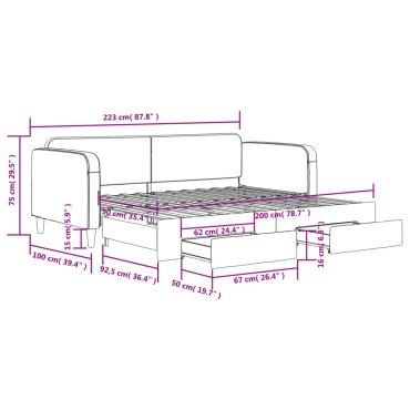 vidaXL Καναπές Κρεβάτι Συρόμενος Μαύρος 90x200 εκ. Ύφασμα & Συρτάρια