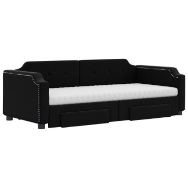 vidaXL Καναπές Κρεβάτι Συρόμενος Μαύρος 100x200cm Υφασμάτινος Συρτάρια 1 τεμ. - Μονό
