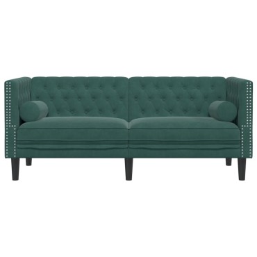 vidaXL Καναπές Διθέσιος Chesterfield με Στηρίγματα Πράσινος Βελούδο 174x74,5x70,5cm 1 τεμ.