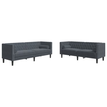 vidaXL Καναπές Chesterfield Σετ 2 τεμ. με Στηρίγματα Σκ. Γκρι Βελούδο 174x74,5x70,5cm  Διθέσιος Τριθέσιος
