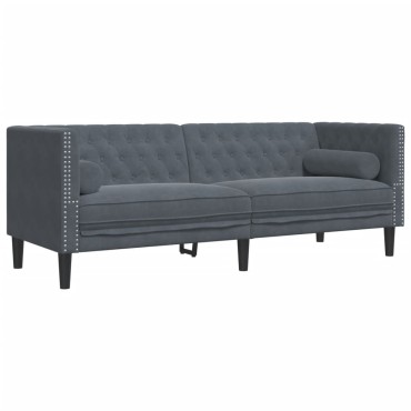 vidaXL Καναπές Chesterfield Σετ 2 τεμ. με Στηρίγματα Σκ. Γκρι Βελούδο 174x74,5x70,5cm  Διθέσιος Τριθέσιος