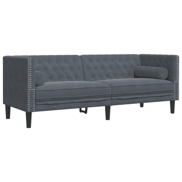 vidaXL Καναπές Chesterfield Σετ 3 τεμ. με Στηρίγματα Σκ. Γκρι Βελούδο 71x74,5x70,5cm  Διθέσιος Τριθέσιος