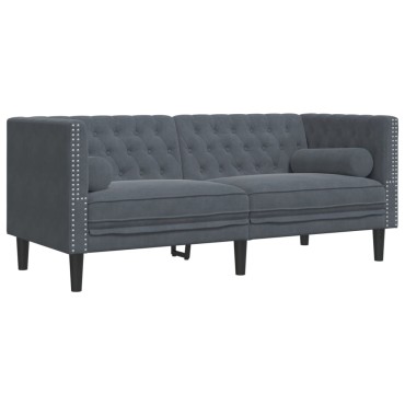 vidaXL Καναπές Chesterfield Σετ 3 τεμ. με Στηρίγματα Σκ. Γκρι Βελούδο 71x74,5x70,5cm  Διθέσιος Τριθέσιος