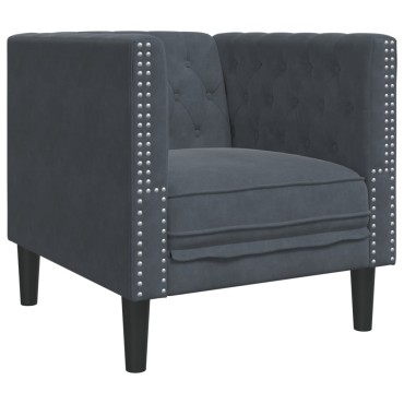 vidaXL Καναπές Chesterfield Σετ 3 τεμ. με Στηρίγματα Σκ. Γκρι Βελούδο 71x74,5x70,5cm  Διθέσιος Τριθέσιος