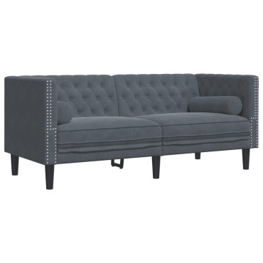 vidaXL Καναπές Διθέσιος Chesterfield με Στηρίγματα Σκούρο Γκρι Βελούδο 174x74,5x70,5cm 1 τεμ.