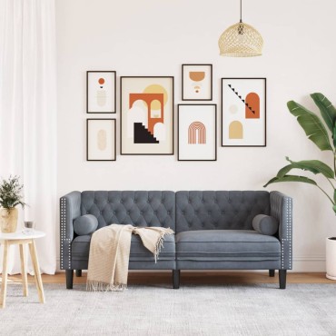 vidaXL Καναπές Διθέσιος Chesterfield με Στηρίγματα Σκούρο Γκρι Βελούδο 174x74,5x70,5cm 1 τεμ.