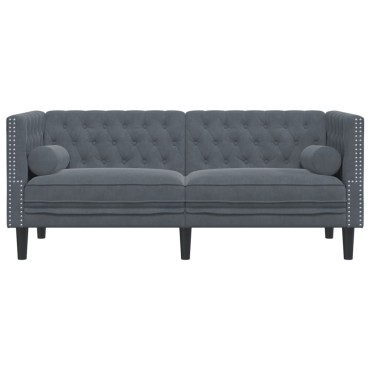 vidaXL Καναπές Διθέσιος Chesterfield με Στηρίγματα Σκούρο Γκρι Βελούδο 174x74,5x70,5cm 1 τεμ.