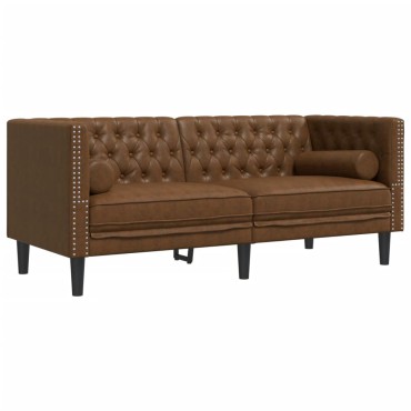 vidaXL Καναπές Διθέσιος Chesterfield με Στηρίγματα Συνθετικό Καστόρι 174x74,5x70,5cm 1 τεμ.
