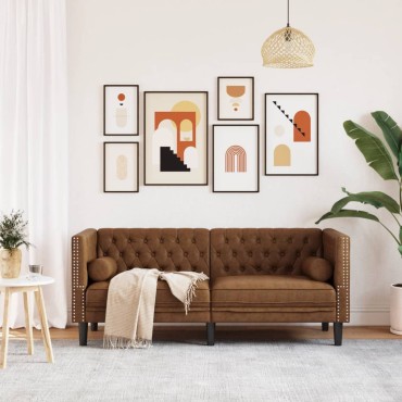 vidaXL Καναπές Διθέσιος Chesterfield με Στηρίγματα Συνθετικό Καστόρι 174x74,5x70,5cm 1 τεμ.