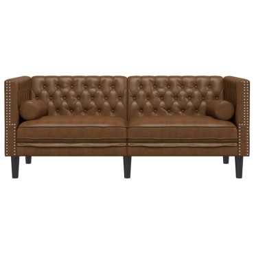 vidaXL Καναπές Διθέσιος Chesterfield με Στηρίγματα Συνθετικό Καστόρι 174x74,5x70,5cm 1 τεμ.