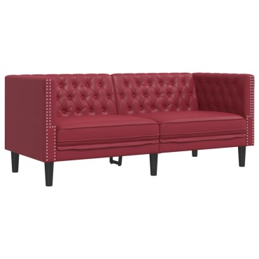 vidaXL Καναπές Chesterfield 2 θέσεων Μπορντό από Συνθετικό Δέρμα 174x74,5x70,5cm