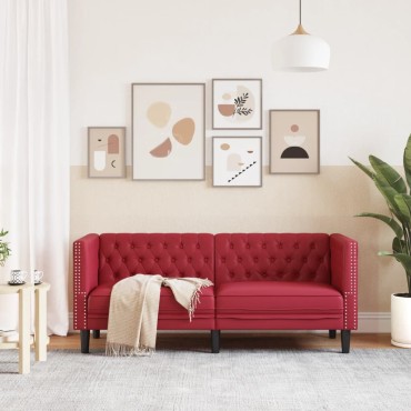 vidaXL Καναπές Chesterfield 2 θέσεων Μπορντό από Συνθετικό Δέρμα 174x74,5x70,5cm