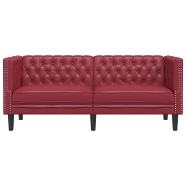 vidaXL Καναπές Chesterfield 2 θέσεων Μπορντό από Συνθετικό Δέρμα 174x74,5x70,5cm