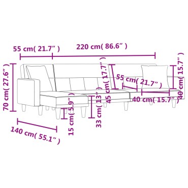 vidaXL Καναπές Κρεβάτι Γωνιακός Μαύρος 275x140x70cm Υφασμάτινος 1 τεμ.