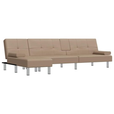 vidaXL Καναπές Κρεβάτι Γωνιακός Καπουτσίνο 255x140x70cm Συνθ. Δέρμα 1 τεμ.