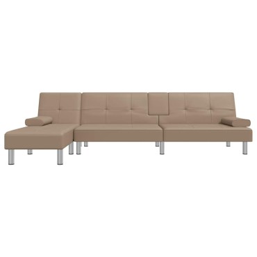 vidaXL Καναπές Κρεβάτι Γωνιακός Καπουτσίνο 255x140x70cm Συνθ. Δέρμα 1 τεμ.
