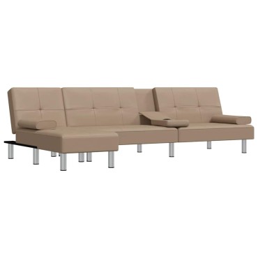 vidaXL Καναπές Κρεβάτι Γωνιακός Καπουτσίνο 255x140x70cm Συνθ. Δέρμα 1 τεμ.