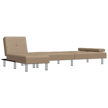 vidaXL Καναπές Κρεβάτι Γωνιακός Καπουτσίνο 255x140x70cm Συνθ. Δέρμα 1 τεμ.