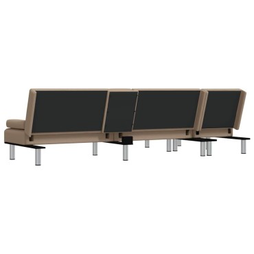 vidaXL Καναπές Κρεβάτι Γωνιακός Καπουτσίνο 255x140x70cm Συνθ. Δέρμα 1 τεμ.