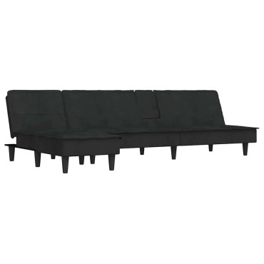 vidaXL Καναπές Κρεβάτι Γωνιακός Μαύρος 255x140x70cm Βελούδινος 1 τεμ.