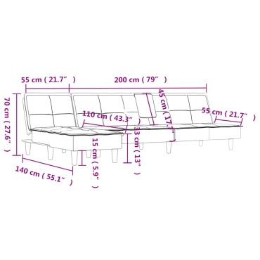 vidaXL Καναπές Κρεβάτι Γωνιακός Μαύρος 255x140x70cm Βελούδινος 1 τεμ.