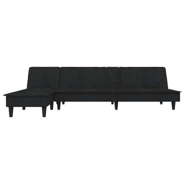 vidaXL Καναπές Κρεβάτι Γωνιακός Μαύρος 255x140x70cm Βελούδινος 1 τεμ.