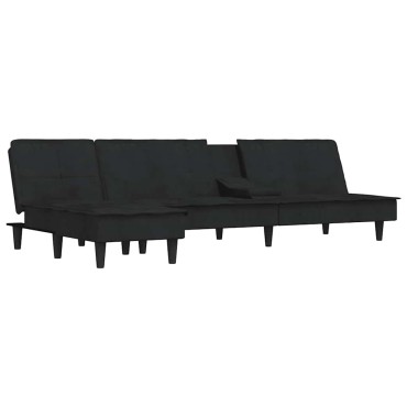 vidaXL Καναπές Κρεβάτι Γωνιακός Μαύρος 255x140x70cm Βελούδινος 1 τεμ.